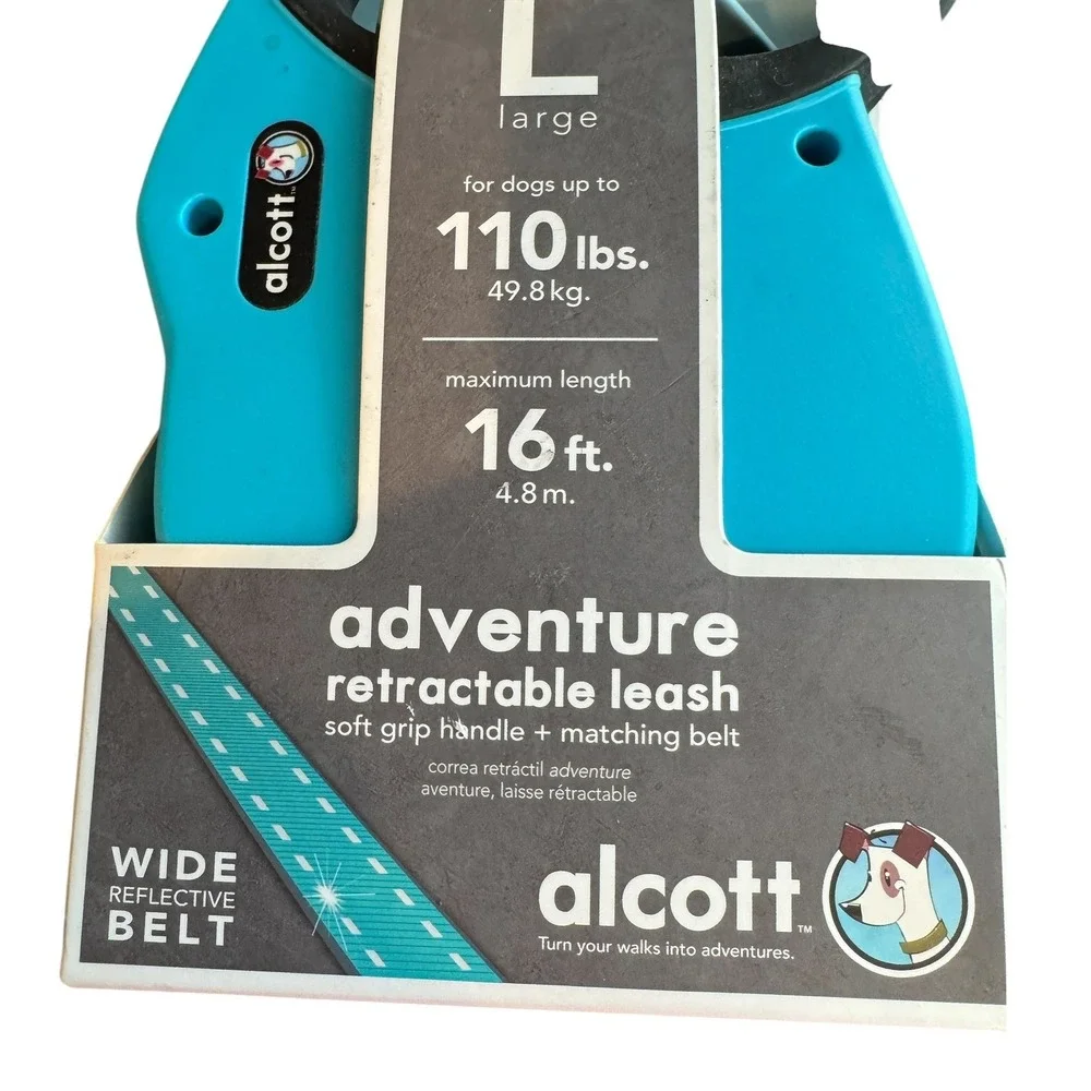 Alcott Adventure Retractable Dog Leash Large 16' 110lbs Wide Reflective Belt NEW